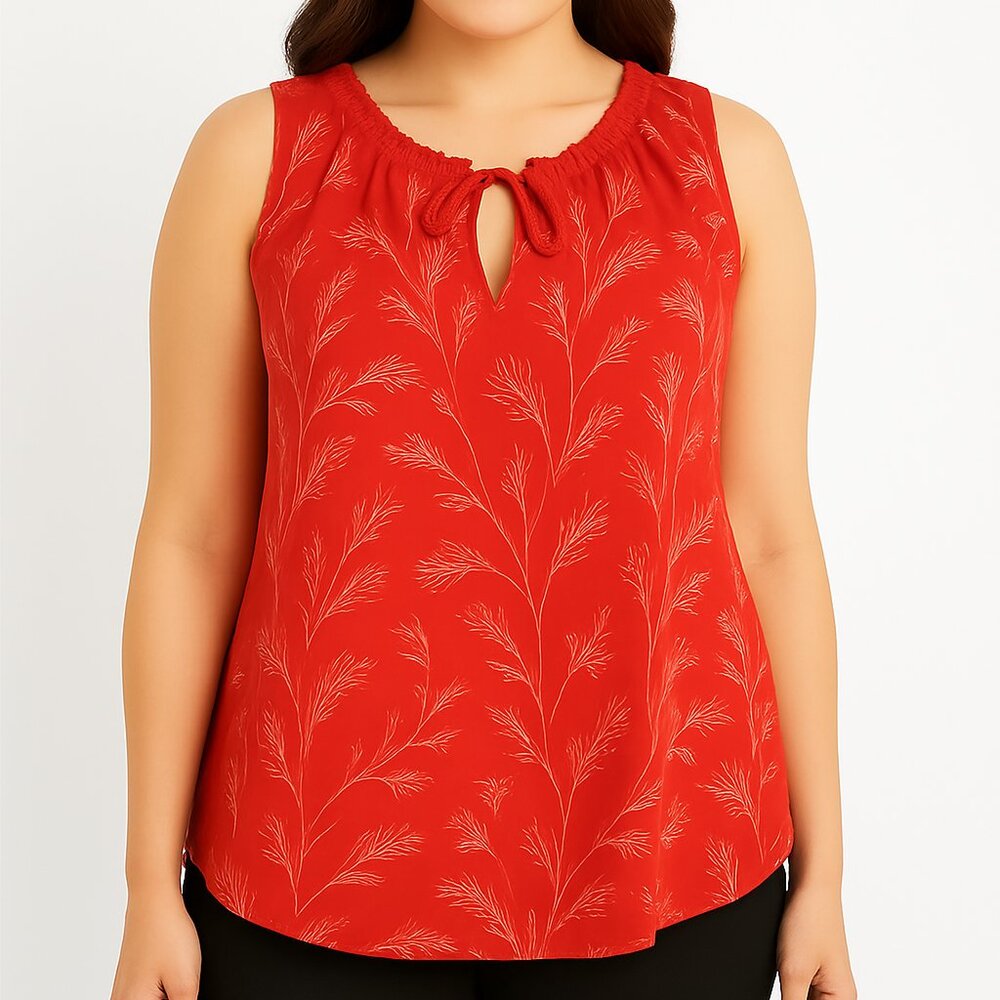 ALFRED SUNG Red Sleeveless Tie Front Blouse Size XL